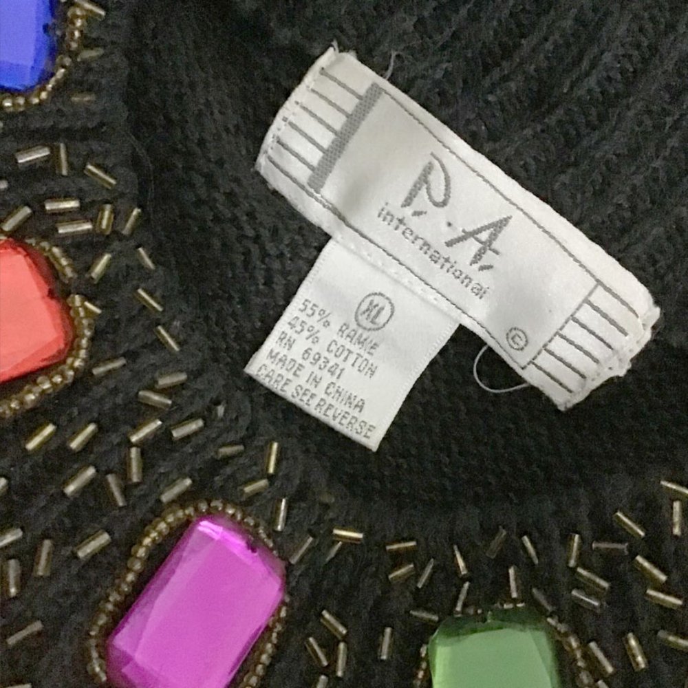 P.A. International Vintage Black Embellished Stones Sweater - Picture 10 of 13